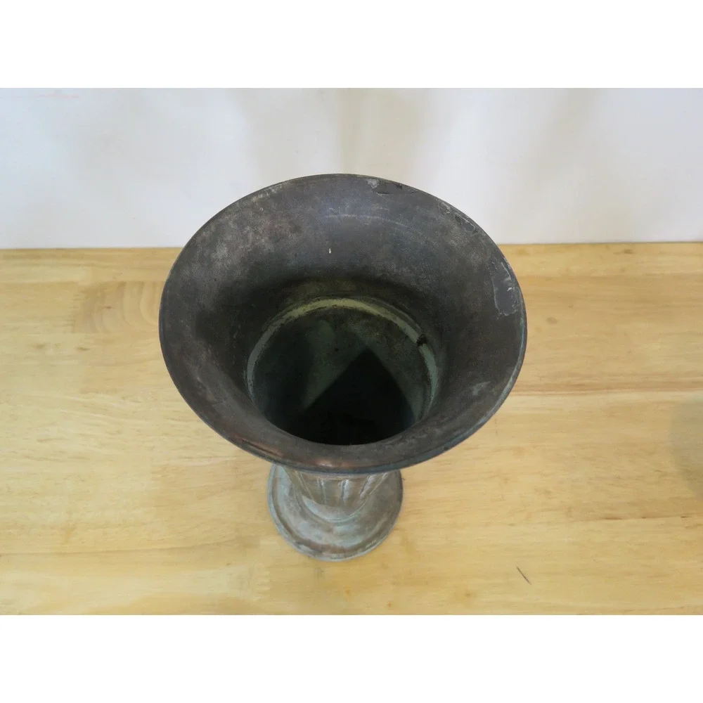 VTG Set of 2 Andrea by Sadek Metal Tulip Pedestal Vases with Verdigris Patina